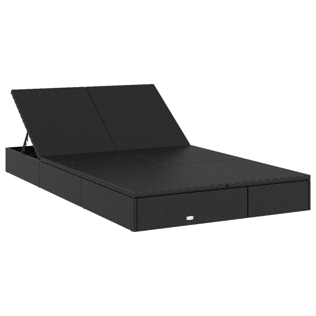 vidaXL 2-Person Sunbed with Cushions Black Poly Rattan
