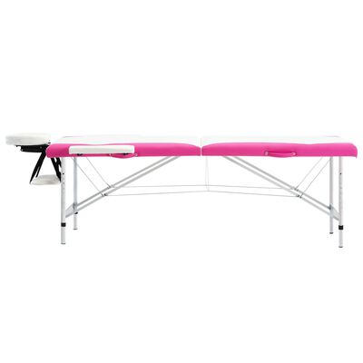 vidaXL 2-Zone Foldable Massage Table Aluminium White and Pink