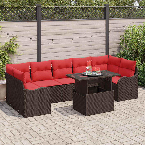 vidaXL Garden Sofa Set with Cushion 8 pcs Brown Poly rattan