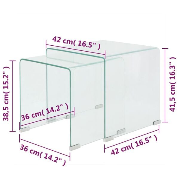 vidaXL Two Piece Nesting Table Set Tempered Glass Clear