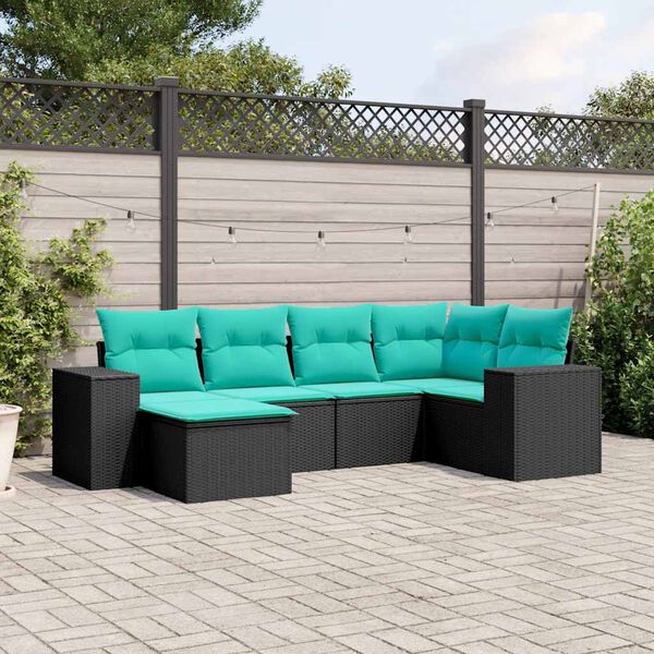 vidaXL 6 Piece Garden Sofa Set with Cushions Black Poly Rattan