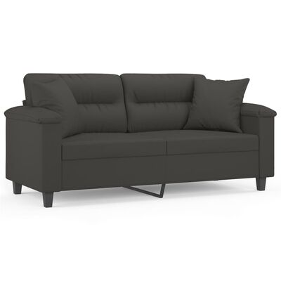 vidaXL 2-Seater Sofa with Pillows&Cushions Dark Grey 140 cm Microfibre Fabric