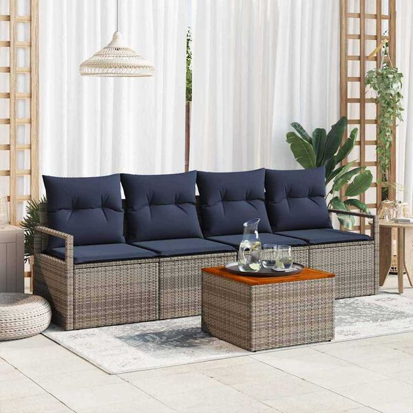 vidaXL Garden Sofa Set with Cushion 5 pcs Grey Poly rattan