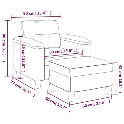 vidaXL Sofa Chair with Footstool Light Grey 60 cm Microfibre Fabric