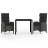 vidaXL 3 Piece Garden Dining Set with Cushions Black Poly Rattan