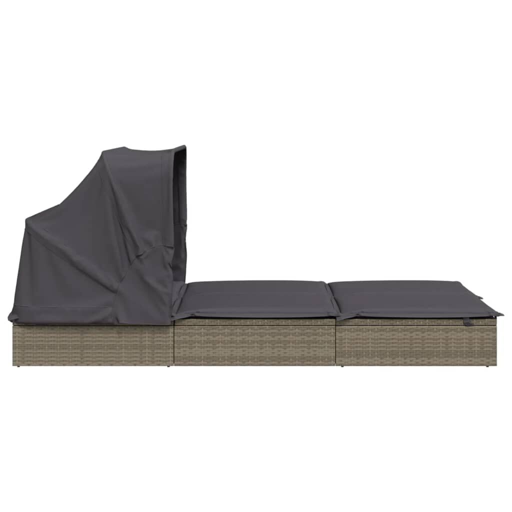 vidaXL 2-Person Sunbed with Foldable Roof Grey 213x118x97 cm Poly Rattan