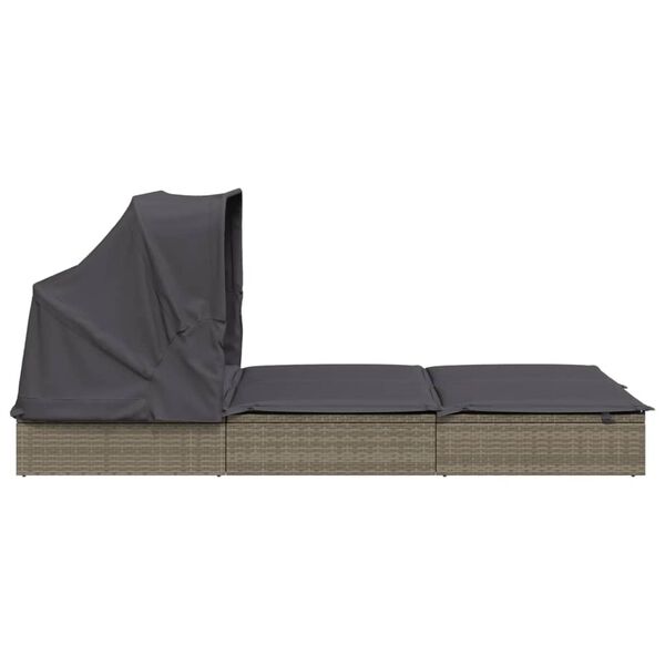 vidaXL 2-Person Sunbed with Foldable Roof Grey 213x118x97 cm Poly Rattan