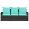 vidaXL Garden Sofa 3-Seater with Cushions&Table Black Poly Rattan