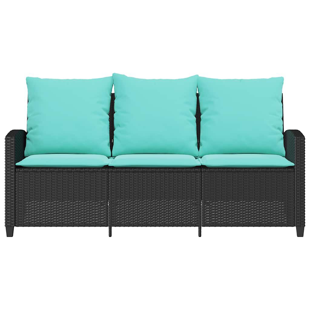 vidaXL Garden Sofa 3-Seater with Cushions&Table Black Poly Rattan