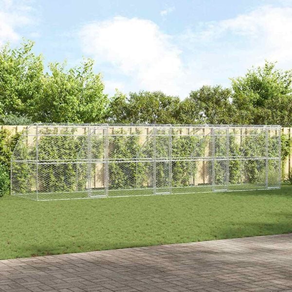 vidaXL Dog Kennel with Storage 4 pcs Silver 8 x 2 x 2 m Steel