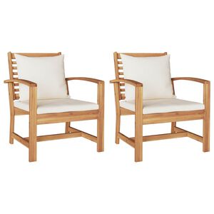 vidaXL Chair 2 pcs Brown and Cream 65 x 60 x 76.5 cm Solid Teak Wood