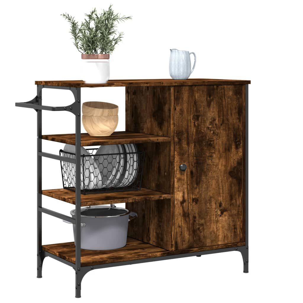 vidaXL Kitchen Trolley Smoked Oak 87.5x38.5x84.5 cm Engineered Wood