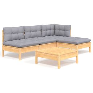 vidaXL 5 Piece Garden Lounge Set with Grey Cushions Pinewood
