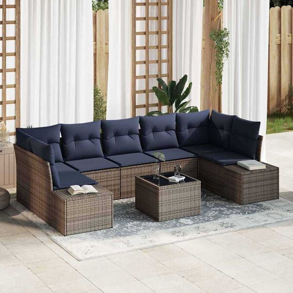 vidaXL Garden Sofa Set 8 pcs Grey Poly rattan