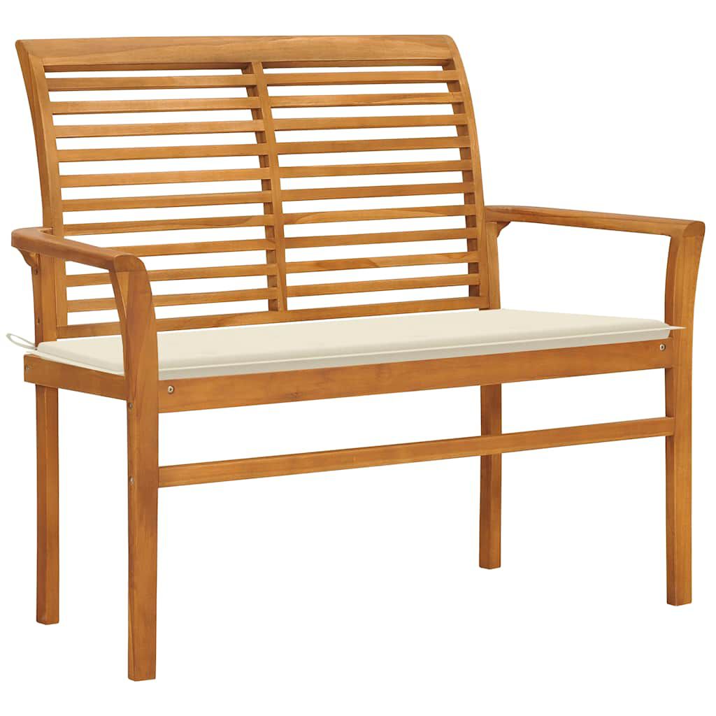 vidaXL Garden Bench with Cream Cushion 112 cm Solid Teak Wood