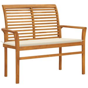 vidaXL Garden Bench with Cream Cushion 112 cm Solid Teak Wood