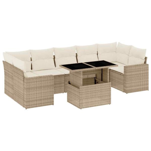 vidaXL 8 Piece Garden Sofa Set with Cushions Beige Poly Rattan