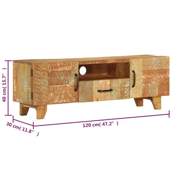 vidaXL Hand Carved TV Cabinet 120x30x40 cm Solid Reclaimed Wood