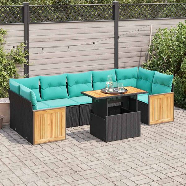 vidaXL 10 Piece Garden Sofa Set with Cushions Black Poly Rattan Acacia