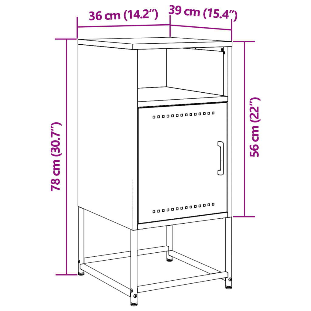 vidaXL Bedside Cabinet Black 36x39x78 cm Steel