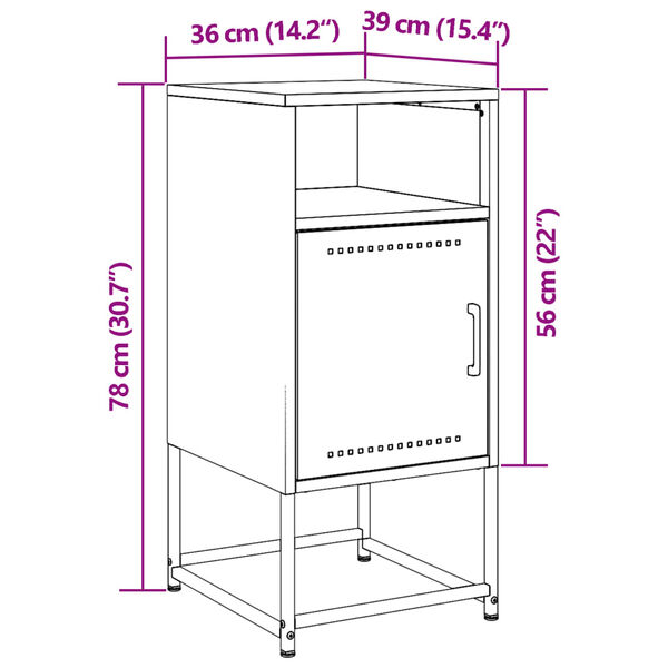 vidaXL Bedside Cabinet Black 36x39x78 cm Steel