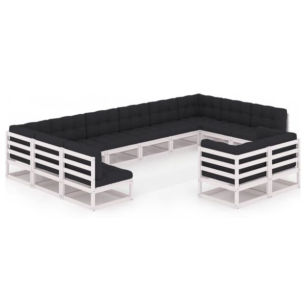 vidaXL 12 Piece Garden Lounge Set with Cushions White Solid Pinewood
