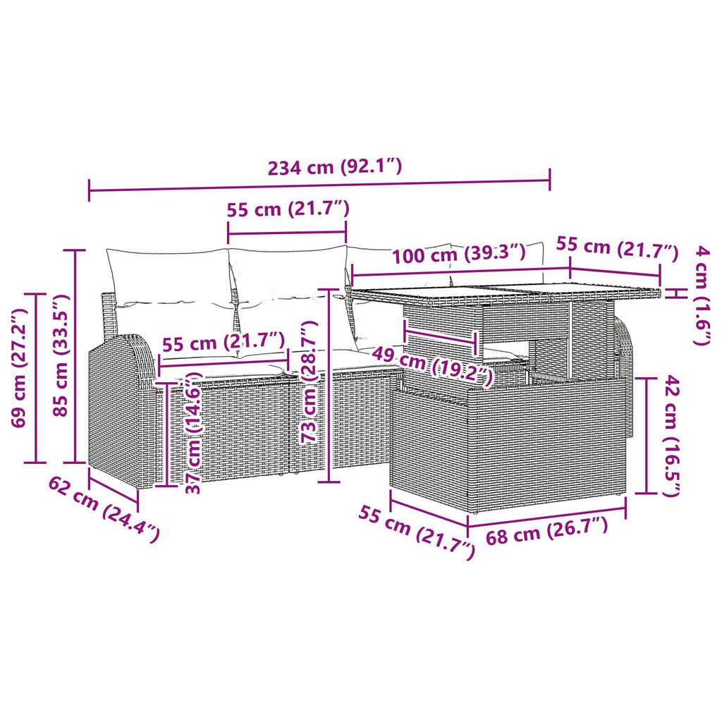 vidaXL 5 Piece Garden Sofa Set with Cushions Black Poly Rattan