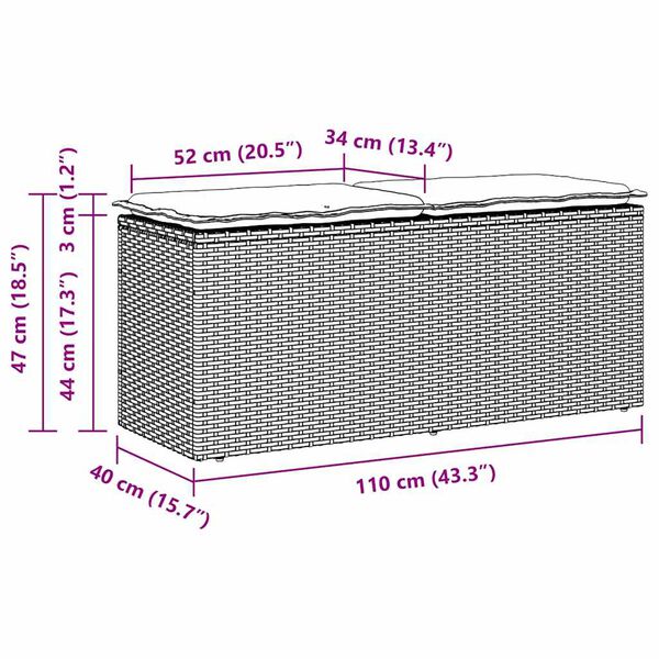 vidaXL Garden Bench with Cushion Brown 110x40x44 cm Poly Rattan