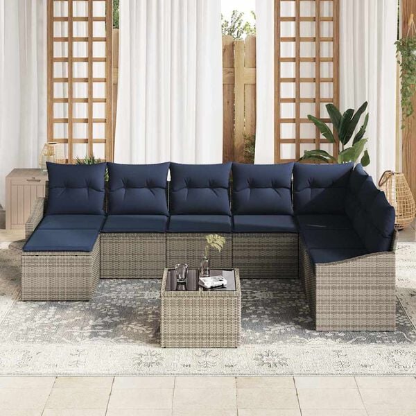 vidaXL Sofa Set with Cushion 9 pcs Grey Poly Rattan