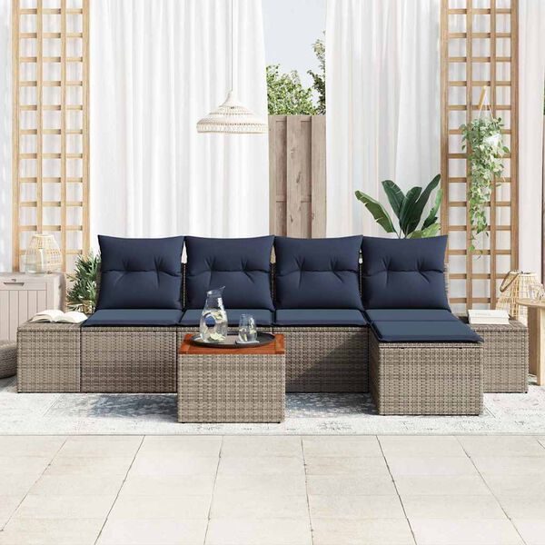 vidaXL Garden Sofa Set with Cushion 6 pcs Grey Poly Rattan