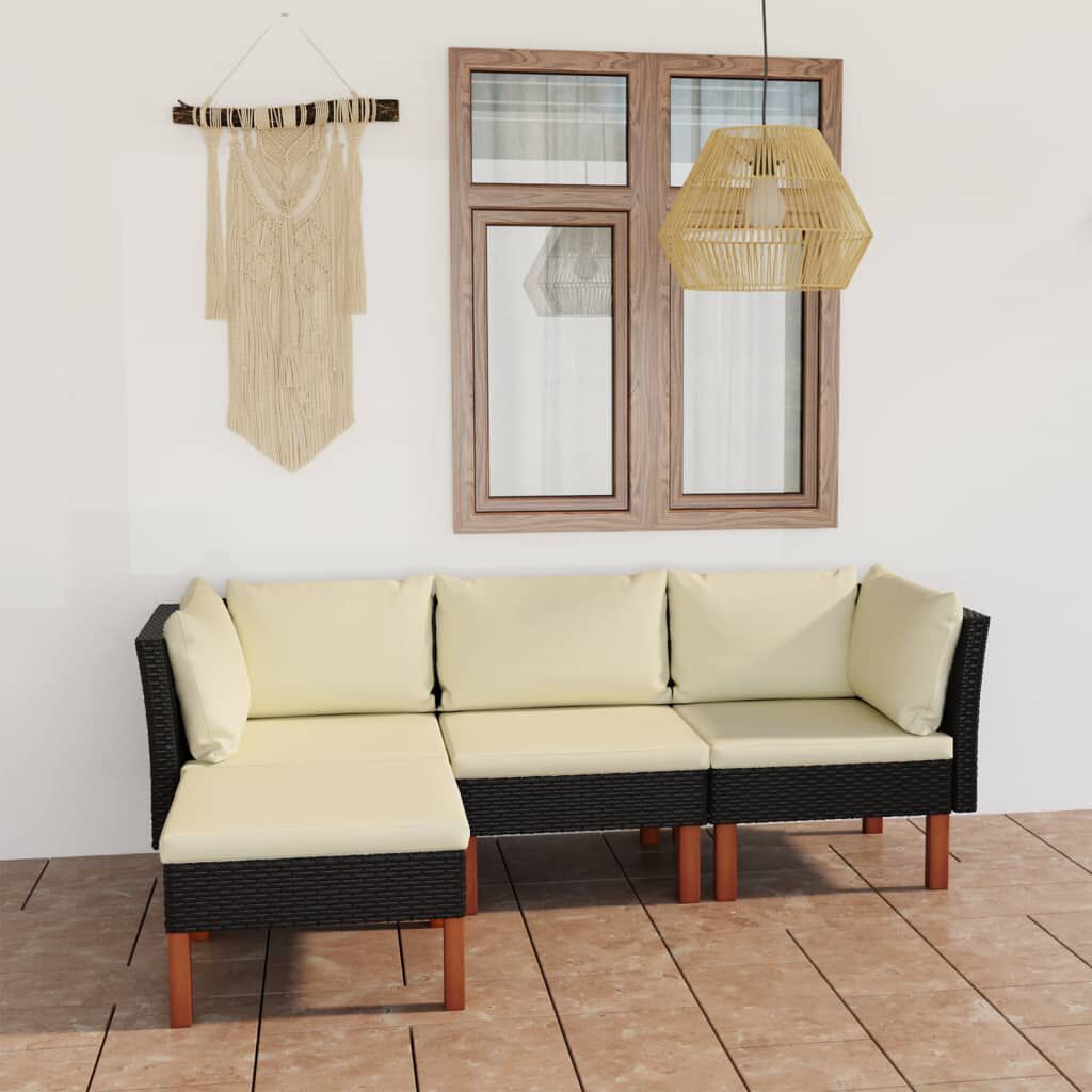 vidaXL 4 Piece Garden Lounge Set with Cushions Poly Rattan Black