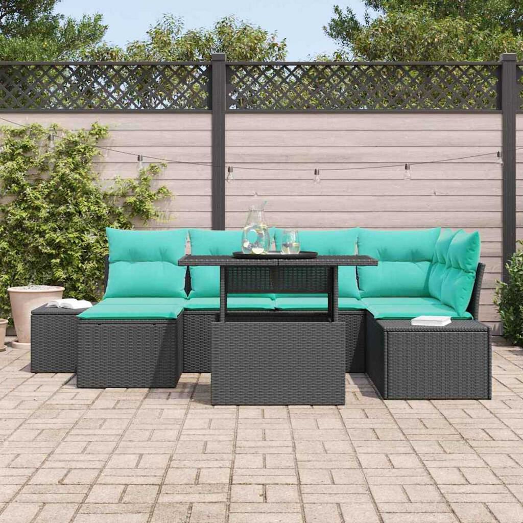 vidaXL Garden Sofa Set with Cushion 7 pcs Black and blue