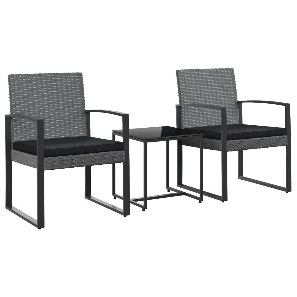 vidaXL 3 piece Garden Dining Set with Cushions Dark Grey PP Rattan