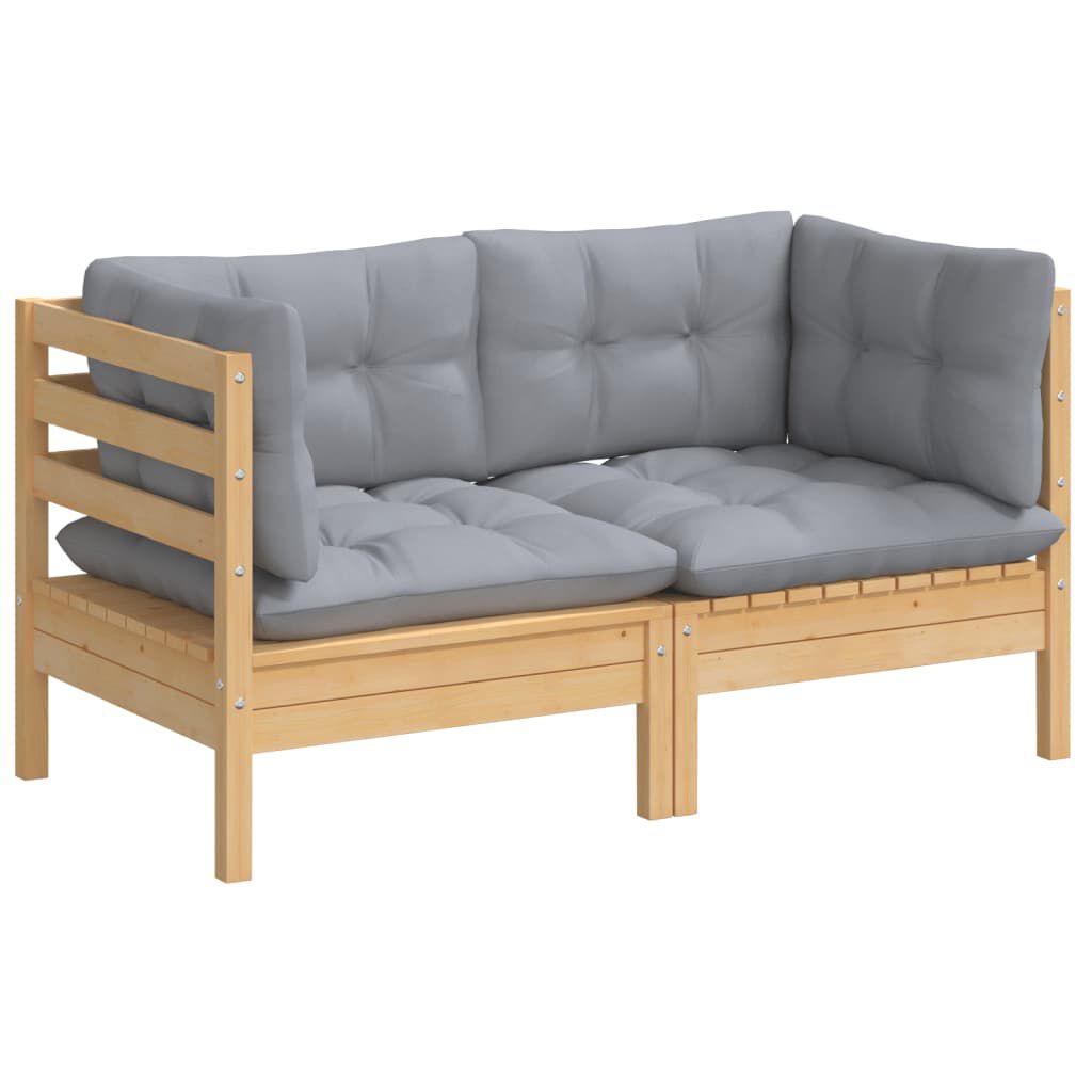 vidaXL 2-Seater Garden Sofa with Grey Cushions Solid Wood Pine