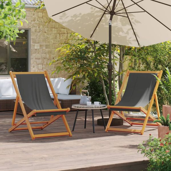 vidaXL Folding Beach Chairs 2 pcs Grey Fabric