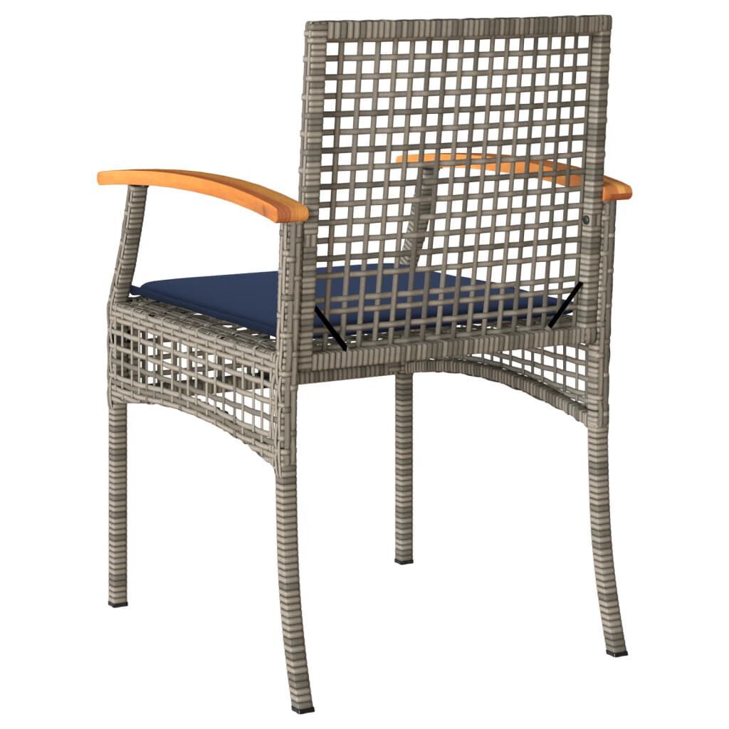 vidaXL Garden Chairs with Cushions 4 pcs Grey Poly Rattan Acacia Wood