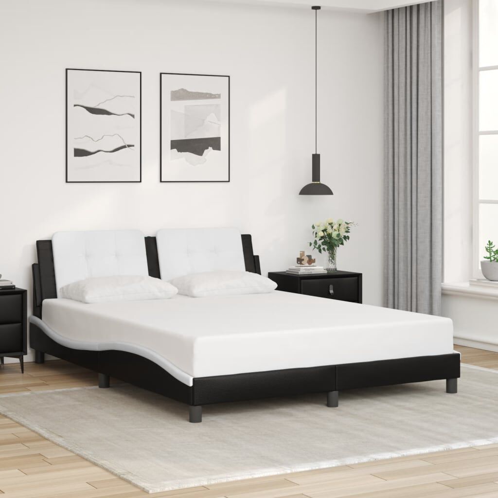 vidaXL Bed Frame with LED without Mattress Black and White 152x203 cm Queen