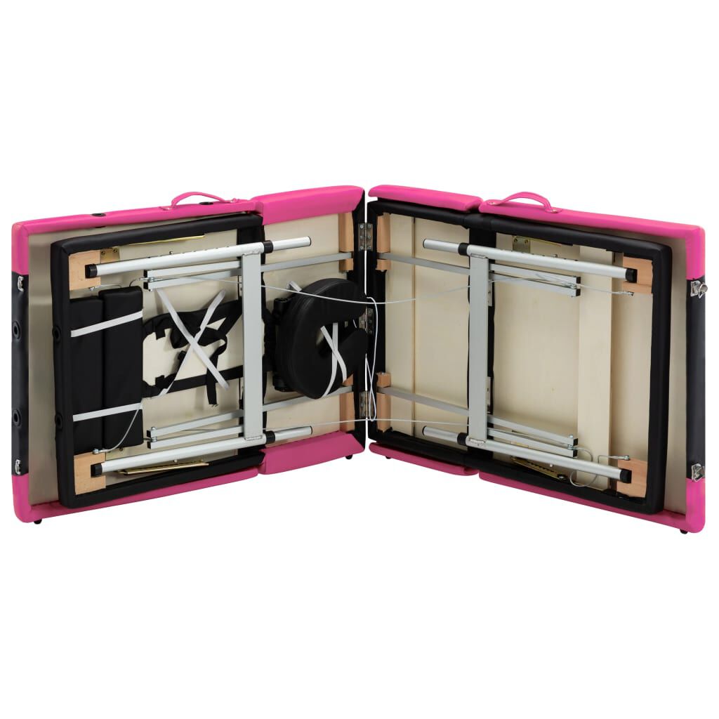 vidaXL 4-Zone Foldable Massage Table Aluminium Black and Pink