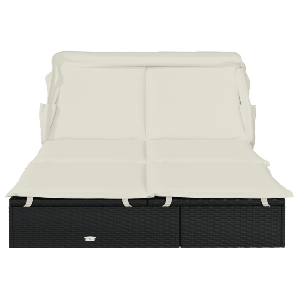 vidaXL 2-Person Sunbed with Foldable Roof Black 213x118x97 cm Poly Rattan