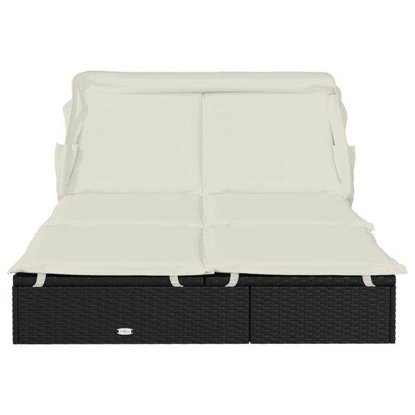 vidaXL 2-Person Sunbed with Foldable Roof Black 213x118x97 cm Poly Rattan