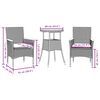 vidaXL 3 Piece Garden Dining Set with Cushions Black Poly Rattan and Glass