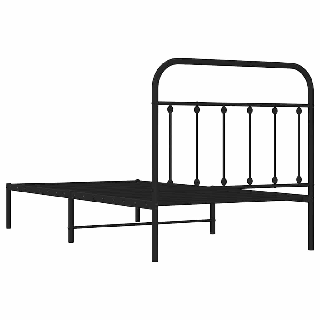 vidaXL Metal Bed Frame without Mattress with Headboard Black 100x190cm