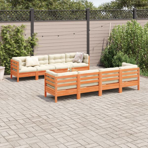 vidaXL 9 Piece Garden Sofa Set with Cushions Wax Brown Solid Wood Pine
