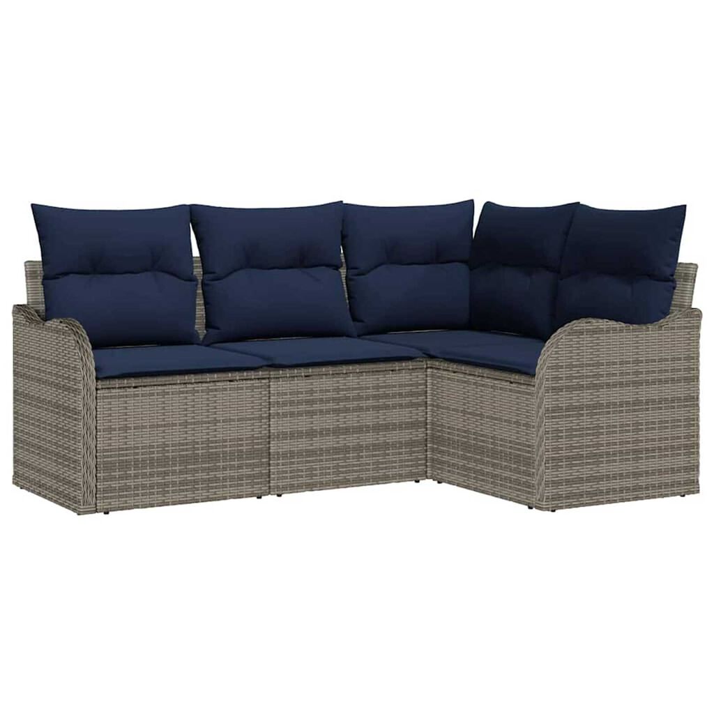 vidaXL Garden Sofa Set with Cushion 4 pcs Grey Poly rattan