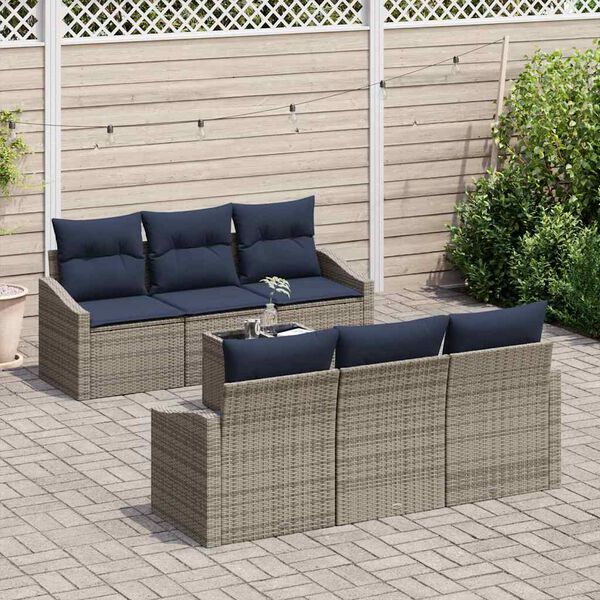 vidaXL Sofa Set with Cushion 7 pcs Grey and Navy Poly Rattan
