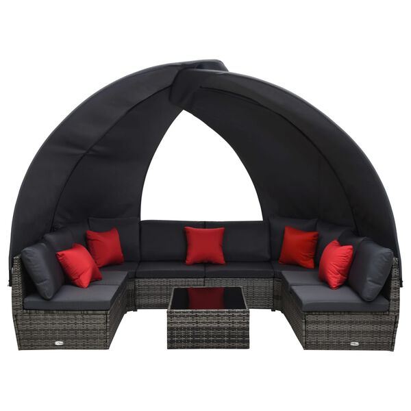 vidaXL 9 Piece Garden Lounge Set with Canopy Poly Rattan Anthracite