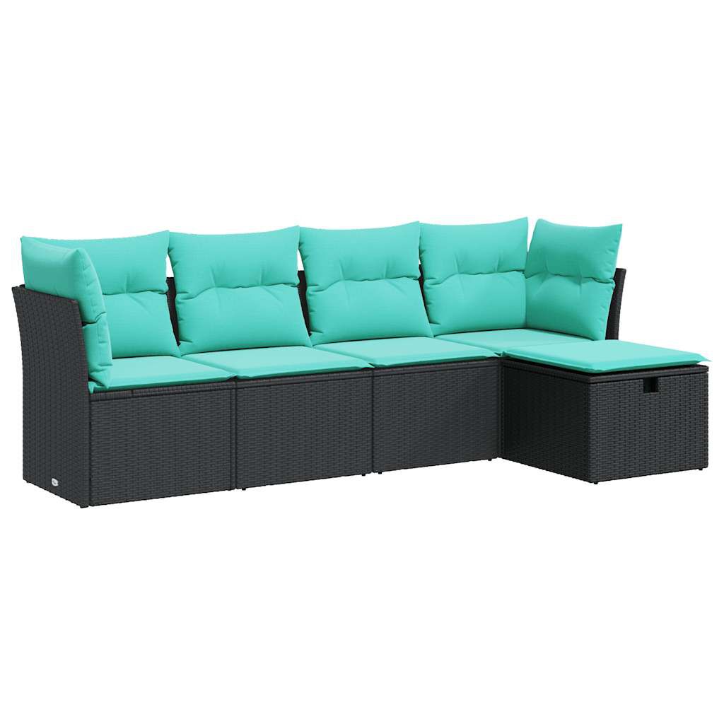 vidaXL 5 Piece Garden Sofa Set with Cushions Black Poly Rattan