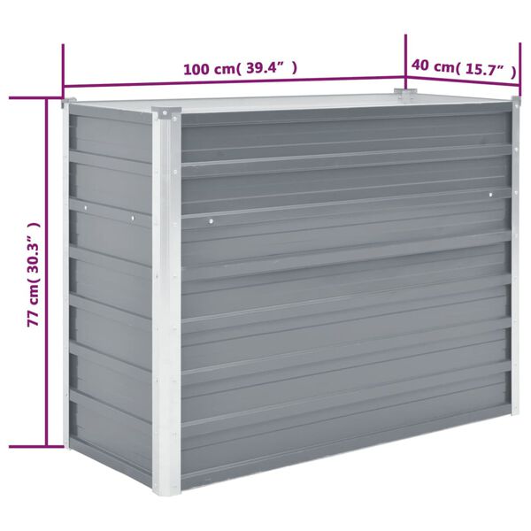 vidaXL Garden Raised Bed Galvanised Steel 100x40x77 cm Grey