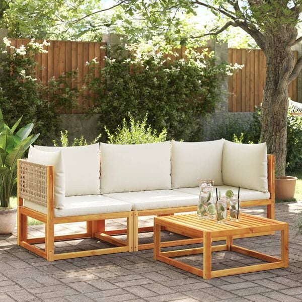 vidaXL Garden Sofa Corner with Cushions Wood Acacia&Rattan