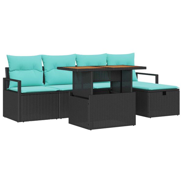 vidaXL 6 Piece Garden Sofa Set with Cushions Black Poly Rattan
